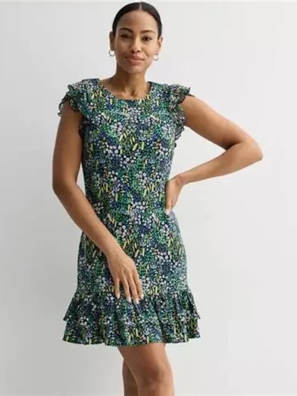 Women's Harper Rose Flutter Sleeve Ruffle Mini Dress Navy Print Size 16